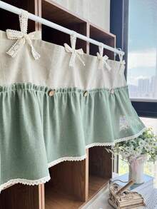 1Pc,Oven Skrit Curtain,Tie Top Adjustable Bow Tie Crochet Lace With Wooden Buttons Tirm Oven Cover Curtain,Farmhouse Stove Curtain For Kitchen Stove From,Dishwasher,Window Valance Decortive - Blue - View 5