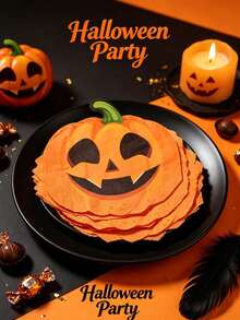 20pcs Halloween Pumpkin-Themed Paper Napkins, Suitable For Halloween Party Table Settings, Dessert Table Styling, Family Holiday Meals, Themed Table Decor,And As An Accompaniment To Halloween Party Favors. - One Size Fits All - View 6