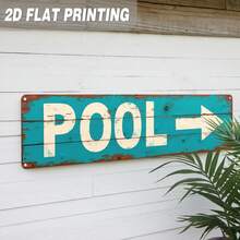 This Is A 2D Flat, Single Piece Vintage Turquoise And White Directional Sign, Suitable For Pools, With An Arrow. It Features Rustic Turquoise Blue Lettering And Is Made Of Heavy-Duty Material, Designed As Your Backyard (Random Style) - A - View 6