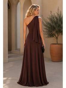 Long Party Dress With Lace, Lined Cups, Comfortable, Elegant, Simple - Rust Brown - View 7