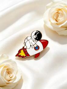 1pc Astronaut Rocket Lapel Pin, Cute Cartoon Galaxy Unisex Badge, Backpack Jacket Hat Decoration, Street Style Accessory - Astronaut Type a - View 11