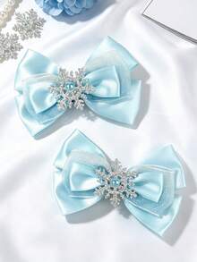 2pcs Children's Blue Multi-Layer Bow Hair Clips, Ice & Snow Style Snowflake Hair Accessories, Suitable For Party, Cosplay, Perfect Gift Choice - Multicolor - View 1