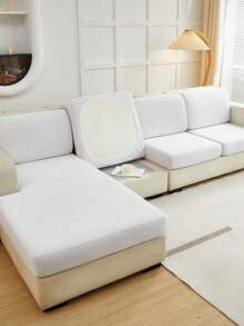 1pc Elastic Sofa Cover, Washable L-Shaped Sofa Slipcover, Soft & Snug Fit Furniture Protector, Suitable For Living Room, Bedroom, Outdoor And Study, Cushion Cover, All-Season Use, Fits 1-4 Person Sofa - White - View 9