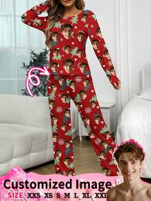 Custom Women's Pajama Set, Printable With Any Pattern, Personalized Unique Christmas Gift, Suitable For Family, Friends And Holiday Parties - Black - View 4