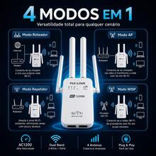 5G Repetidor Wifi 2800M 4 Antenas Amplificador Extensor De Sinal Bivolt Dual Band Sem Fio Mini Roteador Wps 1200 / 300mbps 2.4G Expansor Rede Alcance Wi-fi Externo Longa Distância Pix Link - Branco 2800M - Visão 6