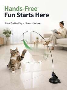 7Alas 12-Piece Interactive Cat Teaser Wand Set With Detachable Bell And Feather Replacement Heads, Two Play Modes:,Handheld Interaction And Suction Cup Self-Entertainment, Indoor Hunting Exercise Cat Toy For Kittens - View 7