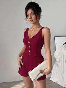 Women Two-Piece Outfits - Burgundy - View 6