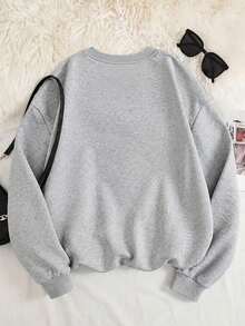 Start Disney Autumn/Winter Women's "Mickey Mouse And Donald Duck" Pattern Printed Street Commuter Y2k Clothing Grey Round Neck Sweatshirt - Grey - View 3