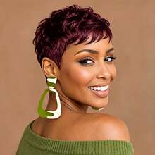 1B Black, 1B27, 1B30 Colorful Brazilian Human Hair Short Pixel Wig, Suitable For Daily Fashion Layered Short Hair With Bangs, No Front Band, Ready-To-Wear Human Hair Wig - Multicolor - View 8