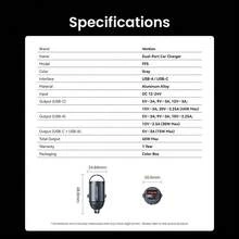 VENTION Mini Car Charger 45W PD Type C+30W USB A Dual Port Aluminum Alloy Fast Charging Car Phone Charger Gray - FFSH0 - View 11