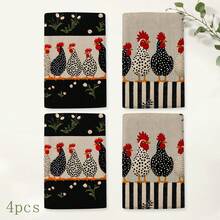 2pcs Vintage Chick Print Kitchen Towels, Farmhouse Style Animal Pattern Hand Towels, Absorbent Soft Dish Cloths, Kitchen Bathroom Home Decor, 4/6/8 Pack - Multicolor - View 10