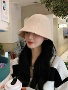 1pc Women's Chenille Knit Bucket Hat, Casual Minimalist Design, Suitable For Daily Wear, Autumn/Winter Outfits, Holidays And Festivals - Black - View 10