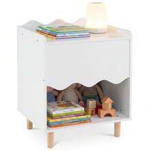 Kids Nightstand, Toddler Scalloped Side Table With Wide Top & Open Compartment Pink/White - White - View 11