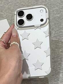 Minimalist White Star Pattern Silver Back Phone Case, Compatible With IPhone 17 Pro Max 17 Pro 17 16 Pro Max 16 Pro 16 15 Pro Max 15 Pro Max 15 Pro 15 14 Pro Max 14 Pro 14 13 Pro 15, Y2K Style Protective Cover - Star - View 3