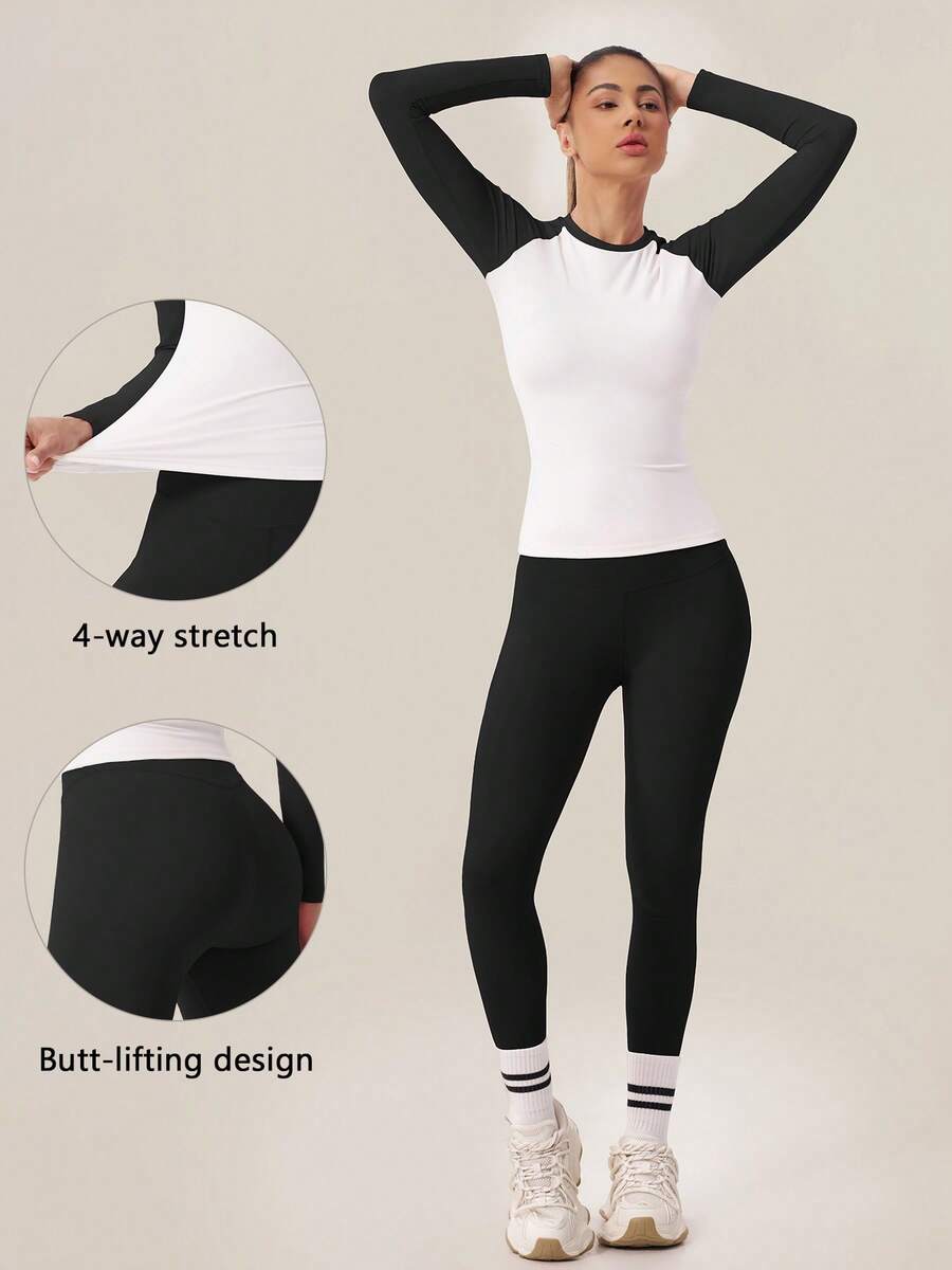 TimeOff Women's One Set Solid Color Crew Neck Short Sleeve Wide Leg Pants Sports Suit - Black - View 1