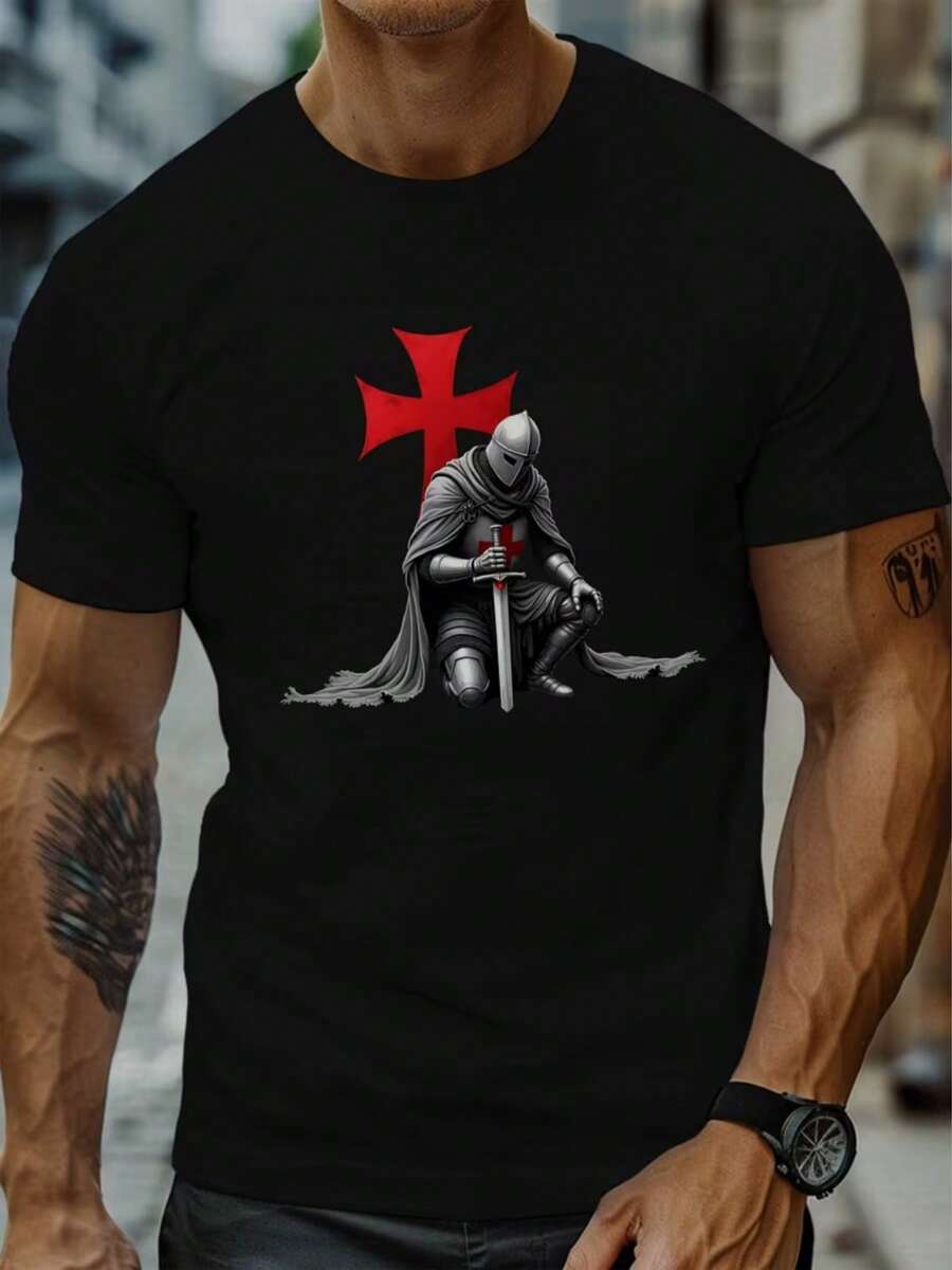 Camiseta Gráfica para Hombre - Estilo Urbano Moderno, Cómoda y Ligera, 100% Hecha, Estampado Impactante, Cuello Redondo, Manga Corta para Verano, Camiseta Estilo Urbano - Negro - Ver 1