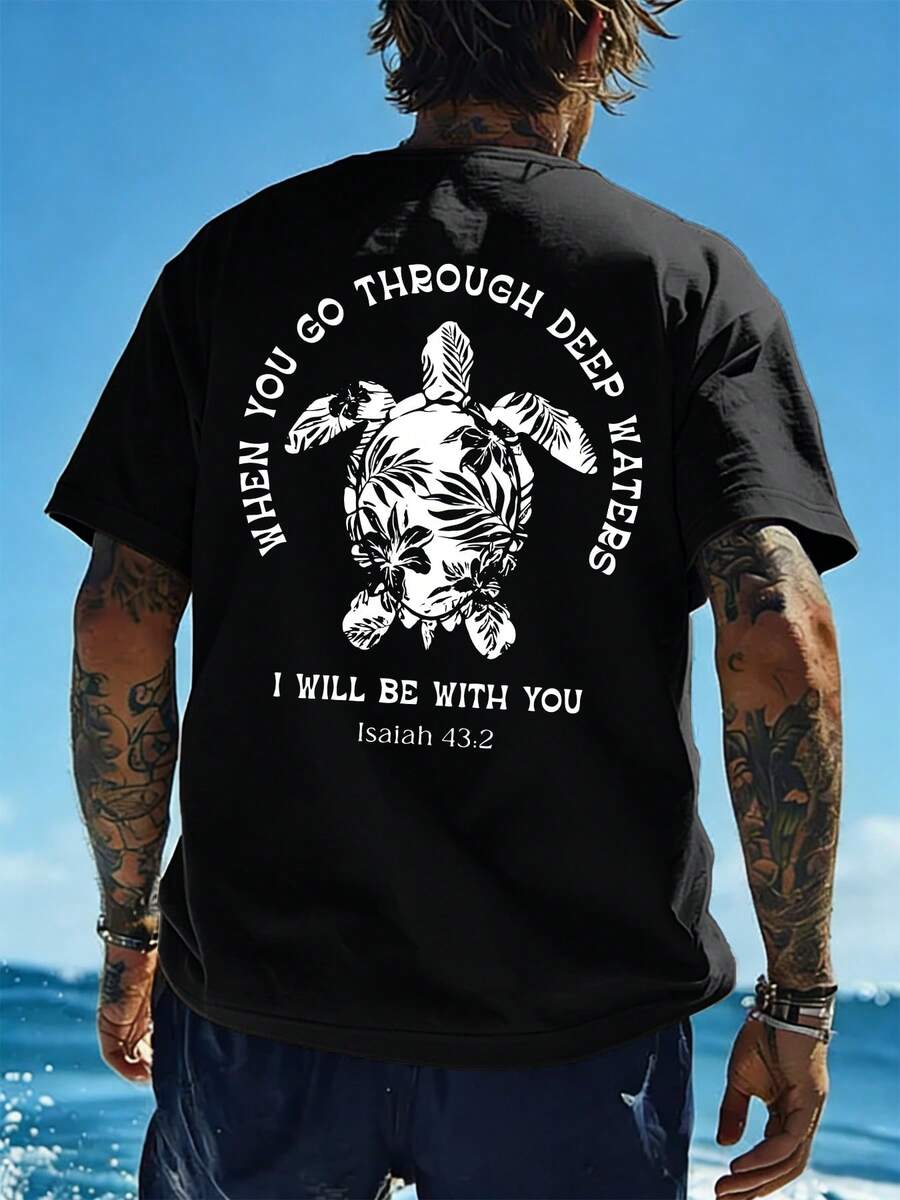 ChristmasNew Men'S%-Shirt, And Scripture Print, Breathable Comfortable Summer Casual Beach VacationHot Item - 黑色 - 查看 1