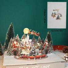 1pc 3D Pop-Up Christmas Card - Christmas Eve Scene With Santa Claus, Reindeer, Snow Village And Moonlight Sky - Holiday Greeting Card | Festive Design | Detailed Illustration, Christmas Card Style And Color Randomly Sent - Christmas Card - View 5
