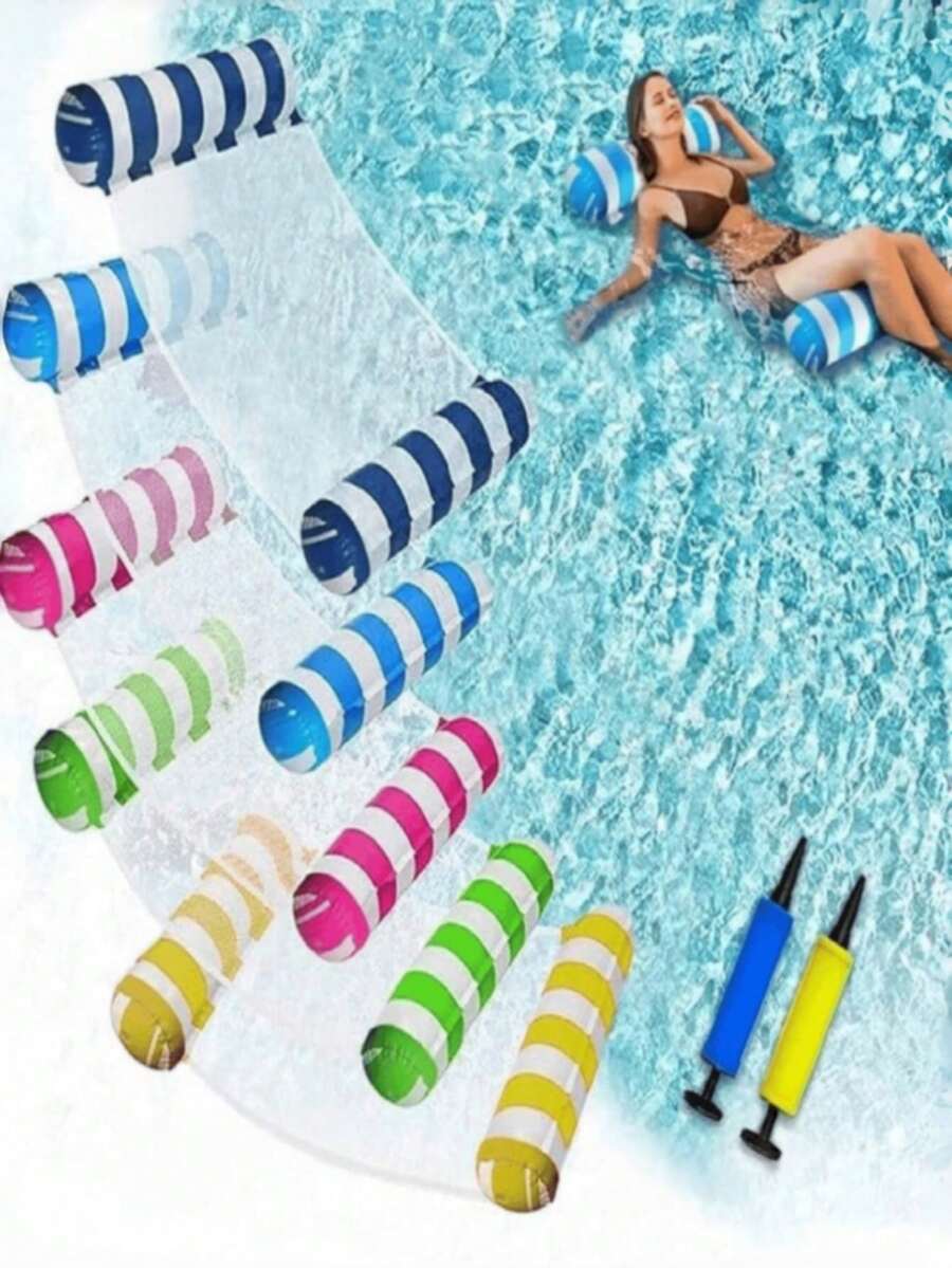 5-Piece Adult Inflatable Water Hammock/Chair Set, Durable PVC Material, Foldable Striped Inflatable Pool Float, Suitable For Pool Parties And Summer Gifts, Summer Essential - Multicolor - View 1