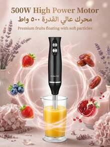 SOKANY 4-In-1 Hand Blender 500W Low Noise Immersion Mixer, 2 Speed Stainless Steel Stick Blender With Whisk & Chopper Cup, Easy Clean Blender For Food, Smoothies, Soup, Baking Cream - Black - View 6