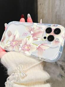 1 buah Casing Ponsel Cream Dopamine Bergelombang Ruffle Lembut Tekstur TPU Kreatif dengan Pola Kelopak Bunga yang Dipersonalisasi DIY dengan Tali Pergelangan Tangan Manik-manik Kupu-kupu, Kompatibel dengan Galaxy S21 S22 S23 S24 S25 S26/Honor/ dan Model Lainnya - Clear - View 2