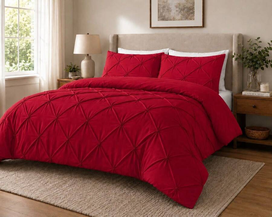 Microfibre Alexandera Duvet Cover Set Red - Red - View 1