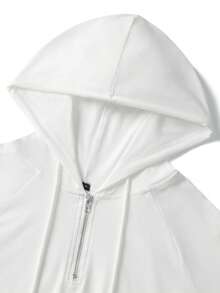 Men's Half-Zip Raglan Sleeve Hooded Long Sleeve T-Shirt, Casual Sports Pullover Top - White - View 6