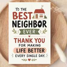 1/3sets "To The Best Neighbor Ever"Thank You Greeting Cards,Warm House Pattern Appreciation Note Card With Red Envelope, Sweet Gratitude Stationery, Ideal Handwritten Thank You Gift Card For Friendly Neighbors All Year Round - A - View 2