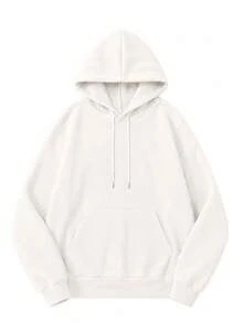 Women's White Basic Pullover Hooded Sweatshirt, Ribbed Cuffs, Long Sleeve, Mountain Forest Path Wander Daily Top - White - View 3