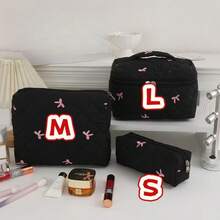 2 Buah Set Tas Kosmetik Wanita dengan Bordir Pita dan Pegangan, Tas Penyimpanan Perlengkapan Mandi Portabel untuk Perjalanan - MultiWarna - View 6