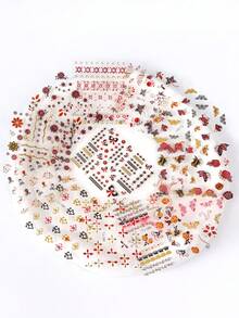 30pcs Mixed Red Black Gold Butterfly Rose Metal Foil Nail Art Stickers, Classical Floral Atmosphere, New Chinese Vintage Luxury, DIY Nail Art Decoration Supplies - Multicolor - View 2