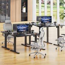 Devoko Height-Adjustable Electric Desk, Sit-Stand Desk With LED Control Panel, 2 Memory Heights, 73-118 Cm Height Adjustment, T-Steel Frame, 70 Kg Load Capacity, 100-180 Cm, Black/White/Beige/Rustic Wood - 查看 2