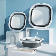 Juego de 3 piezas de palangana plegable - Palangana portátil y colapsable para lavado de manos, remojo de pies, lavandería, lavado de platos y viajes, palangana de plástico multifuncional - Estilo internacional, forma rectangular con marco incorporado, material de plástico duradero - Juego de 3 piezas[Gris blanco] - Ver 8
