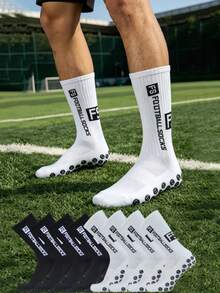 1/2/3/4 Pairs FS Pattern Football Socks, Shock-Absorbing, Comfortable, Durable Sports Socks, Suitable For Outdoor Fitness Basketball Socks, Mid-Calf Socks, Back To School Essential, Christmas Gift - Multicolor - View 1