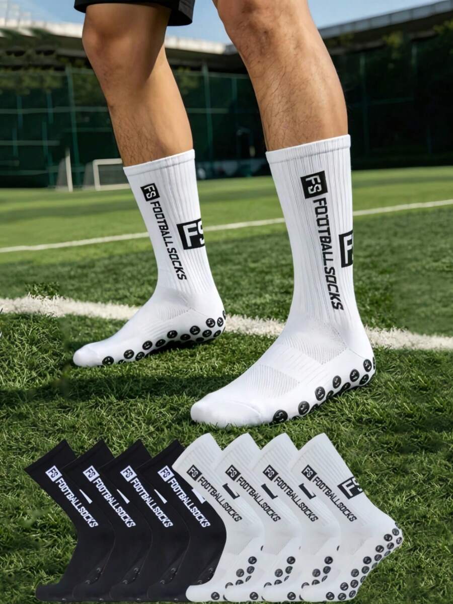 1/2/3/4 Pairs FS Pattern Football Socks, Shock-Absorbing, Comfortable, Durable Sports Socks, Suitable For Outdoor Fitness Basketball Socks, Mid-Calf Socks, Back To School Essential, Christmas Gift - Multicolor - View 1