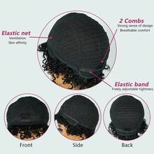 Fluffy Brazilian Remy Human Hair Afro Curly Short Bob Wig With Bangs, Kinky Curly Jerry Curl, 150% Density, Fully Machine Woven, Suitable For Women's Daily Wear, Natural Black - Natural Black - View 11