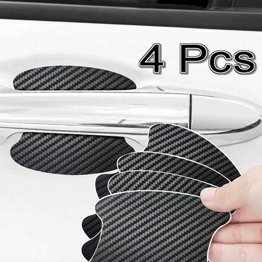 4pcs/Set Car Door Handle Carbon Fiber Anti-Scratch Protective Film, Car Door Handle Protector, Exterior Car Decor Accessories - A - View 1