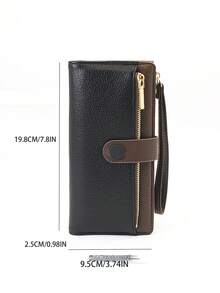 New Ladies Loog Folding Wallet, Soft PU Zipper Multi-Function Large-Capacity Card Clip Coin Purse, Exquisite Fashion Simple Casual Walle - Black - View 7