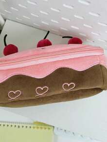 1pc New Cute Cartoon Plush Cherry Cake Pencil Case, Large Capacity Student Stationery Storage Bag, Multifunctional Organizer Pouch, Soft Skin-Friendly Plush Fabric, Smooth Zipper, Dust-Proof, Pressure-Resistant, 3D Fluffy, Lightweight, Portable, Fits In Backpack, Can Hold Pencils, Markers, Rulers, Erasers, Sticky Notes And Various Learning Supplies, Suitable For Students, Classroom, Self-Study, Library, Home, Dorm, Daily Use, Creative Storage, Multi-Purpose, Soft And Healing, Niche, Versatile, Durable, Perfect Practical Gift For Students, Birthdays, Best Friends - 3 - View 11