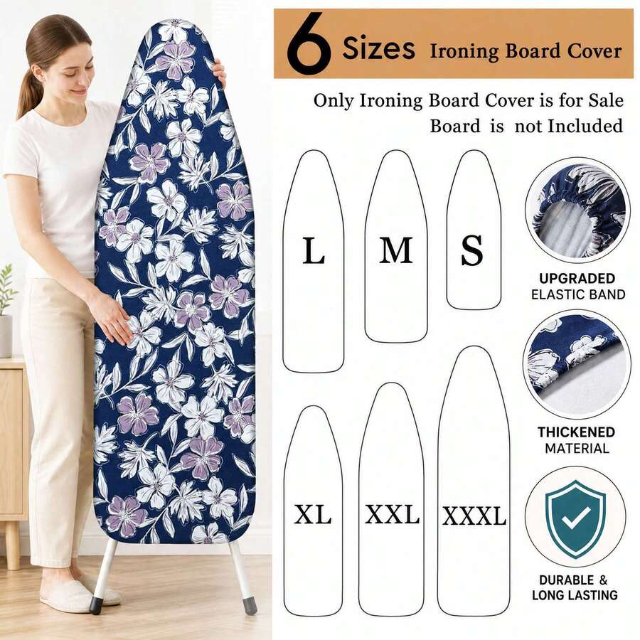 1pc Ironing Board Cover (Upgraded Version) Thickened With Padding, White Floral Print, Upgraded Elastic Edge Easy To Install, Durable And Washable, Upgraded Larger And Thicker Size Fits Most Standard Ironing Boards, Fashionable Laundry Room Home Decor Accessory, Only Includes Ironing Board Cover