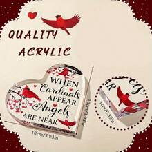 Estilo plano bidimensional, juego de 1 pieza. Recuerdo con forma de corazón de pájaro cardenal precioso - Artículo decorativo de acrílico, con mensaje motivador. Regalo perfecto para cumpleaños y festivales. Decoración de calcetín navideño. - B - Ver 2