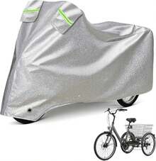 Funda para Triciclo de Adultos, Impermeable, para Bicicletas Reclinadas de Exterior, Duradera, Anti-UV, para 1-2 Bicicletas, con Orificios para Candado, Hebilla Antiviento, Resistente al Polvo y a la Intemperie, Lona para Triciclo Eléctrico - Plateado - Ver 1