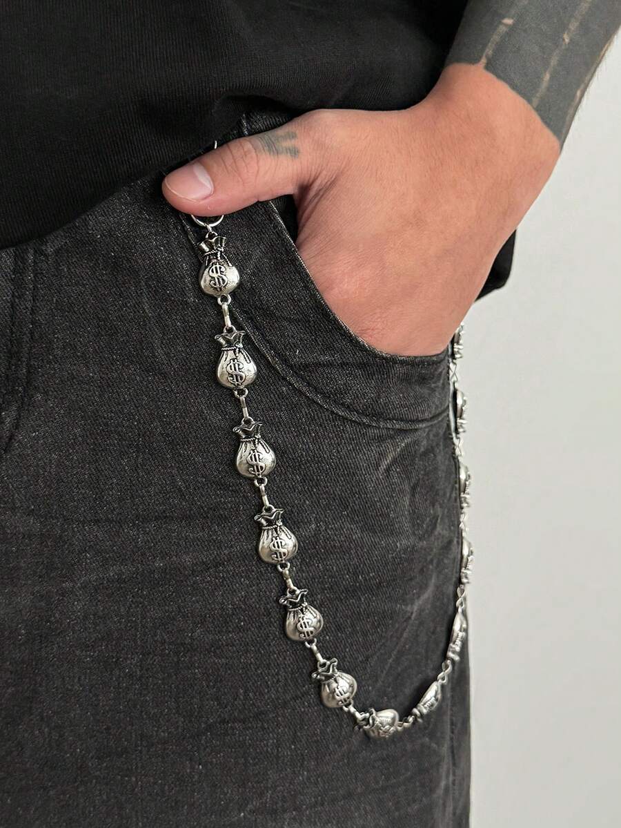 1pc Vintage Minimalist Coin Purse Chain Waist Chain, Men's Street Geometric Metal Body Chain, Suitable For Daily Wear, Party, Music Festival, Holiday Gift For Family And Friends