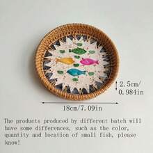 Handmade Woven Rattan Decorative Plate, Diameter 5.51 Inches, Height 0.984 Inches, Colorful Shell Decorative Plate, Home Rattan Decorative Plate - Multicolor - View 12