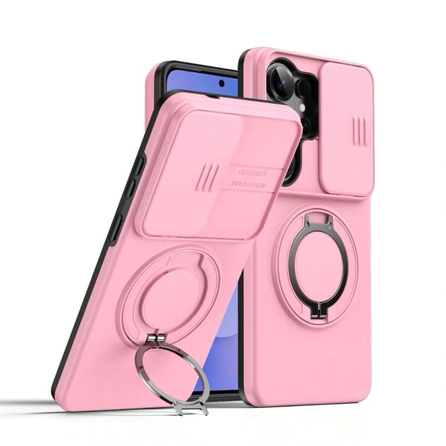 Kompatibel dengan S26 Ultra Flip Anti-Drop Phone Case S24 Magnetic Rotating Kickstand Minimalist Protective Cover - Berwarna merah muda - View 1
