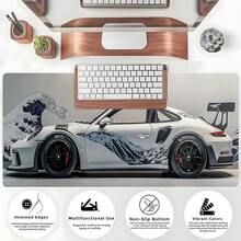 1pc Extra Large Extended Wave Sports Car Pattern Mouse Pad, With Non-Slip Rubber Bottom And Stitched Soft Cloth Material Keyboard Pad. Sports Car Ukiyo-E Wave Fusion Aesthetic With Non-Slip Rubber Bottom And Stitched Soft Cloth Material Keyboard Pad, Suitable For Gaming, Home Office And Study Scenarios. - View 4
