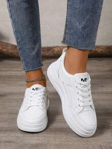 Women's Wide Fit For Wider Feet Flat Sneakers, Lightweight Breathable Solid Color Sneakers, Casual Running And Walking Shoes, Casual Slip-On Shoes - White - View 3