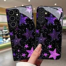 [24h Shipping From DE/FR/ES]Apple 11-17  21 -26 Ultra Mobile Phone Case: Purple Star Glitter Print, Feminine Design With Lens Protection, Compatible With Galaxy A04s/A05s/A06/A07/A10/A11/A12/A13/A14/A15/A16/A17/A20s/A21s/A22s/A23/A24/A25/A26/A30s/A31/A32/A33/A34/A35/A36/A42/A50s/A51/A52/A52s/A53/A54/A55, Tempered Glass Cover - 1 Piece Of Picture Color - View 6