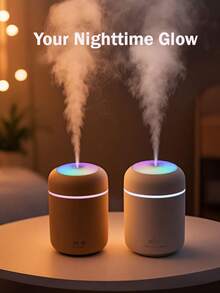Mini USB Humidifier 300ML With Colorful LED Night Light, Portable Cool Mist Air Humidifier & Essential Oil Diffuser, Quiet Desktop Aroma Diffuser With 4/8H Timer, Small Personal Humidifier For Bedroom, Office, Home, Car Decoration - Cylinder - View 1