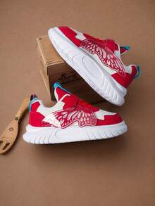 Girls' Spring/Summer New Fashion Fresh Style Butterfly Decor Casual Convenient Hook & Loop Sports Sneakers - Red - View 6